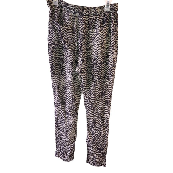 ISABEL MARANT Black Feather Print Silk Chiffon Lined Slim Ankle Pants, Size 10 - Picture 2 of 10